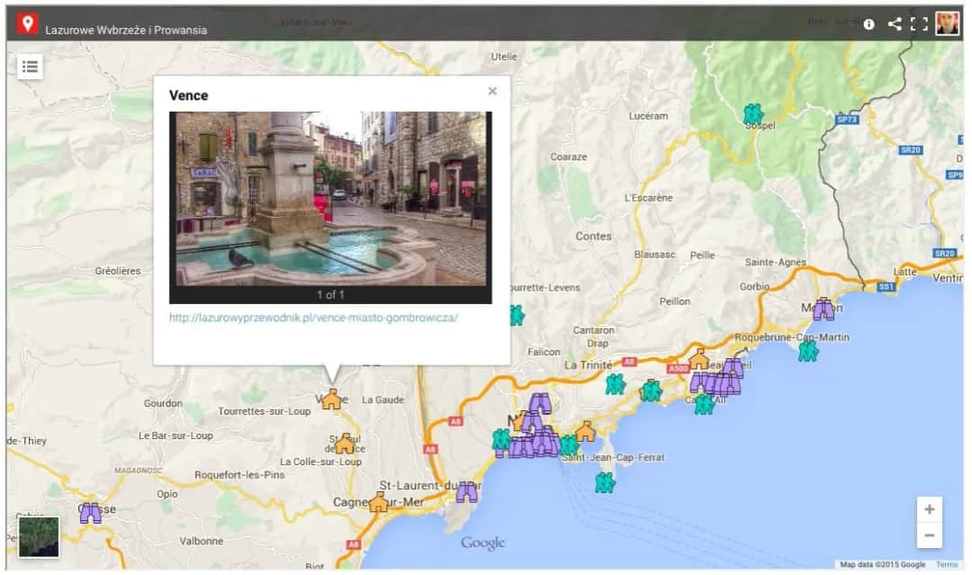 Szczegółowa mapa Lazurowego Wybrzeża: najpiękniejsze miejsca i atrakcje